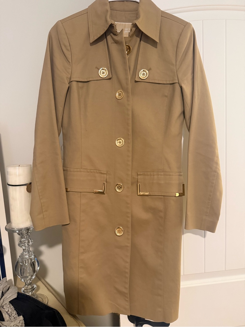 Women's Tan Trench Coat with Gold Hardware